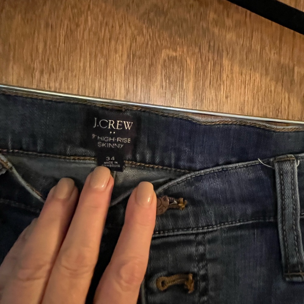 J Crew high rise skinny jeans, size 34, EUC button fly style.